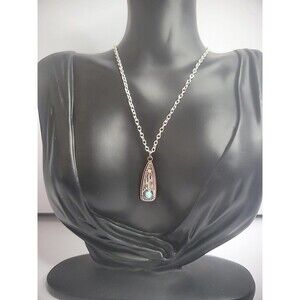 Cactus Pendant Necklace: Silver Tone Chain with Blue Stone